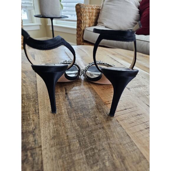 Badgley Mischka Rider Stiletto Heels Women's Size 7 Strappy Black Satin Crystals - Picture 7 of 16